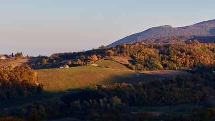 autumn landscape in the mountains during sunset 