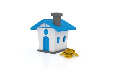 3d illustration  home loan gold coin business concept
