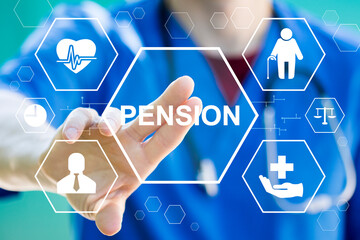 Pension savings and elderly finance health insurance. Concept of retirement planning in healthcare.