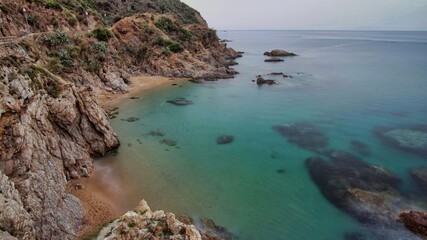View of a beautiful beach from the coast of Skikda Algeria . La Petite Plage - obrazy, fototapety, plakaty