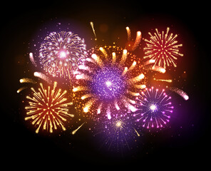 Fototapeta premium Vector holiday festival golden firework. Independence day, Christmas, New Year party