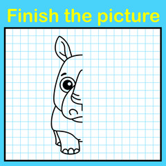 Complement the rhino with a symmetrical picture and paint it. A simple drawing game for kids