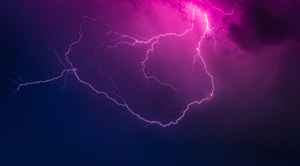 thunderstorm lightning in blue purple pink