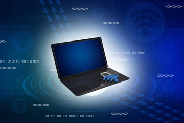 3d illustration laptop lock wifi protection security concept
