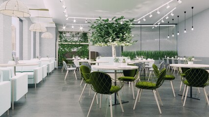 interior of a vegetarian restaurant with landscaping