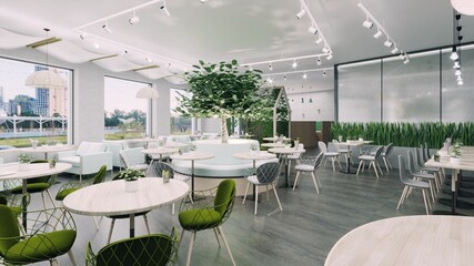 interior of a vegetarian restaurant with landscaping