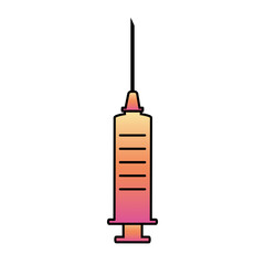 Medical syringe with a needle. Injection icon in pink gradient and black outline. Healthcare in modern flat design. Laboratory research. 