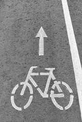 Bicycle sign painted in paint on the asphalt of the bike path in the park