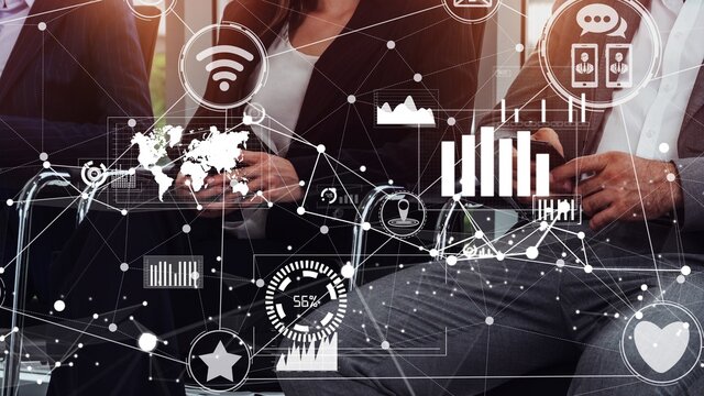 Social media and young people network conceptual . Modern graphic interface showing online social connection network and media channels to engage customer interaction in the digital business.
