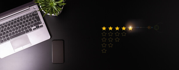 Five stars in the dark. Customer experience and satisfaction concept.