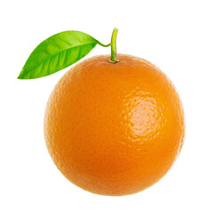 Isolated orange. Whole orange fruit with leaf isolated on white background.