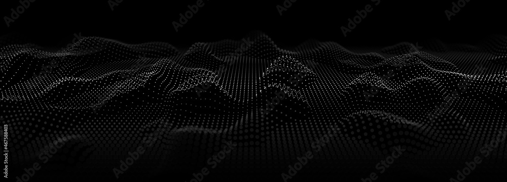 Fototapete wave of dots. abstract background of points. cyber particles. big data stream. vector illustration