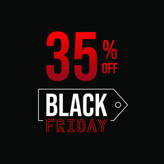 Black friday 35% off, white and red in a black background.