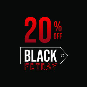 Black friday 20% off, white and red in a black background.
