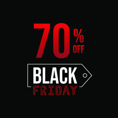 Black friday 70% off, white and red in a black background.