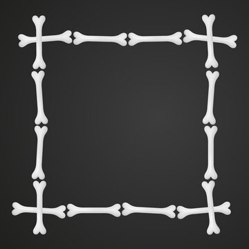 Cartoon bones frame on black background. Vector illustration.