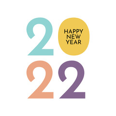Happy New Year 2022 text design. Cover of business diary for 2022 with wishes. Brochure design template, card, banner. Vector illustration. Isolated on white background.	