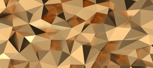 Abstract 3D render illustration,Surface gold crystal geometric triangle and Polygonal shapes template
