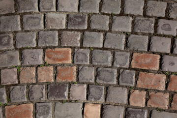 Paving texture of worn rectangular and square stones