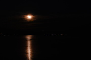 Full moon, moon reflection on lake of iznik © SKahraman