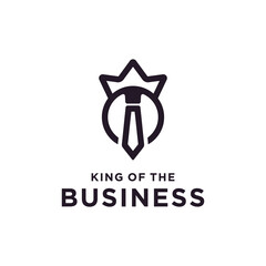 The king of business logo with crown tie design vector template