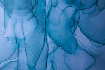 Abstract navy blue ocean sea sky watercolor background. indigo paint stains and spots, water waves,...