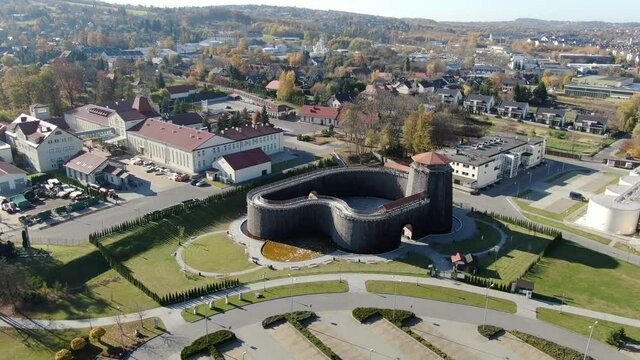 Graduation tower in Wieliczka town, near Krakow, Poland - aerial view