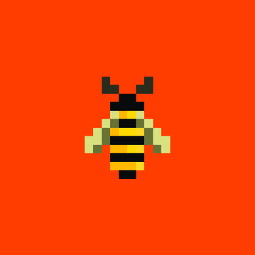 Bee. Pixel bee image. Vector Illustration of pixel art.