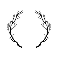 Vector hand drawn wreath of branches. isolated on white background. Silhouette willow branch. Doodle style. Floral frame.