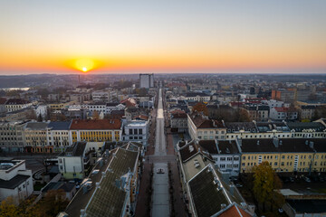 Aerial autumn fall sunrise view of Šiauliai city, Lithuania