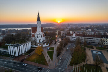Obraz premium Aerial autumn fall sunrise view of Šiauliai city, Lithuania