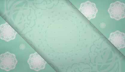 Baner of mint color with mandala white ornament for design under your logo or text