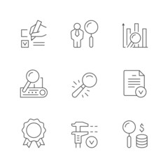 Set line icons of inspection