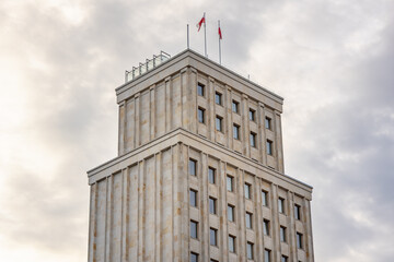 Facade of historical Prudential building in Warsaw city, Poland