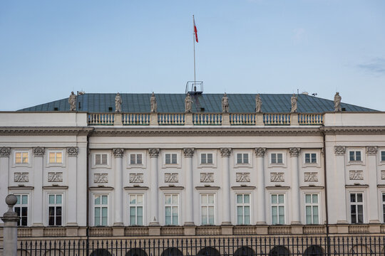 Facade of Presidential Palace in Warsaw city, Poland
