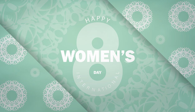 Brochure template international womens day mint color with vintage white pattern © Javvani