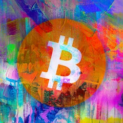 Foto op Canvas bitcoin cryptocurrency coin on colorful background, cryptocurrency concept © reznik_val