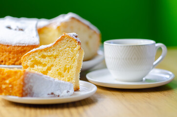 Portion of Madeira ring loaf cake served on a small plate