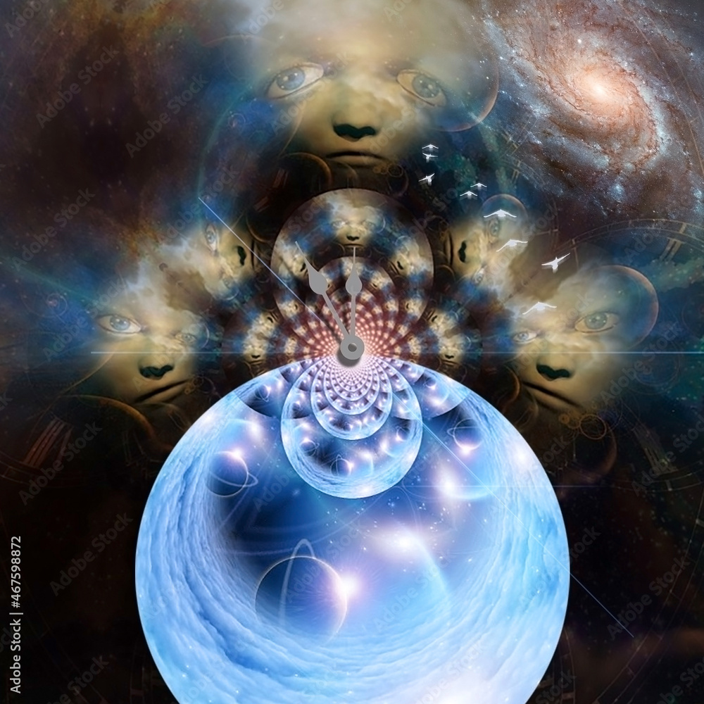 Poster planet fractal composition. 3d rendering