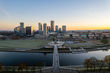 Fototapeta premium Aerial autumn fall sunrise view of Vilnius, Lithuania
