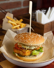 fish burger and fries