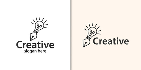 Fototapeta na wymiar smart and Creative idea pencil and light bulb symbol for, student study, education, creative design agency logo design