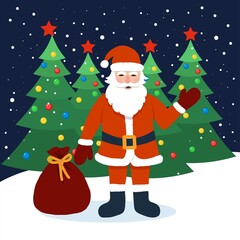 Christmas greeting card Santa Claus cartoon vector illustration