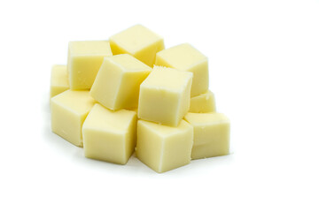 Cheese cubes isolated on white background