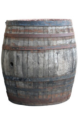Obraz premium Isolate. Old wooden barrel with metal rings and a hole.