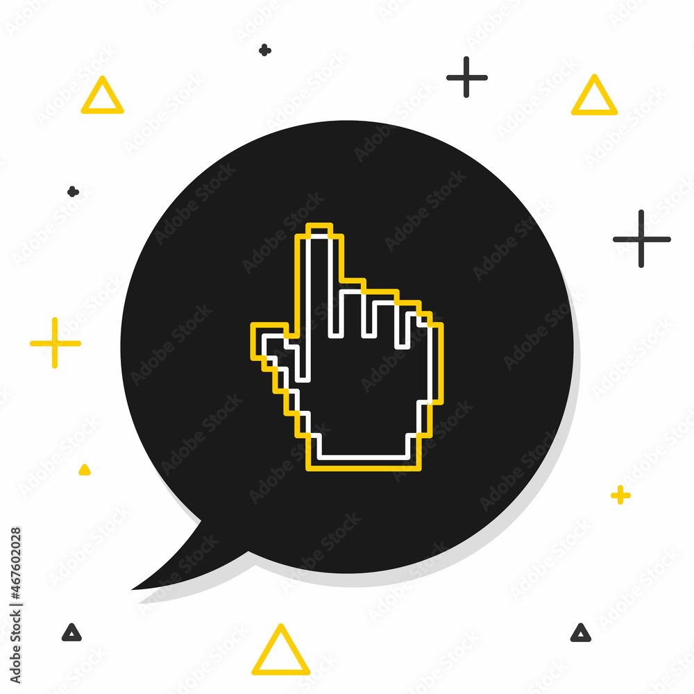 Poster line pixel hand cursor icon isolated on white background. pointer hand cursor. colorful outline conc