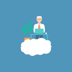 Office worker in the sky with cloud. Flat design.