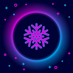 Glowing neon line Snowflake icon isolated on black background. Colorful outline concept. Vector