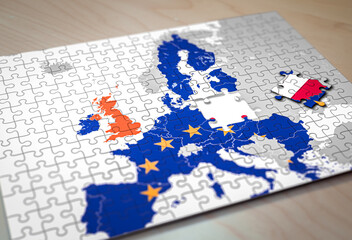 Puzzle of the Map of the European Union with the pieces corresponding to Poland taken out. Polexit...