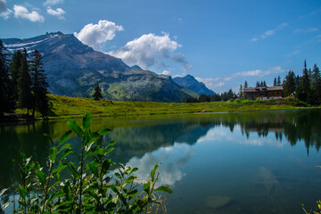 Scenic landscape of Les Diablerets in lake of Retaud in Valais, Swiss